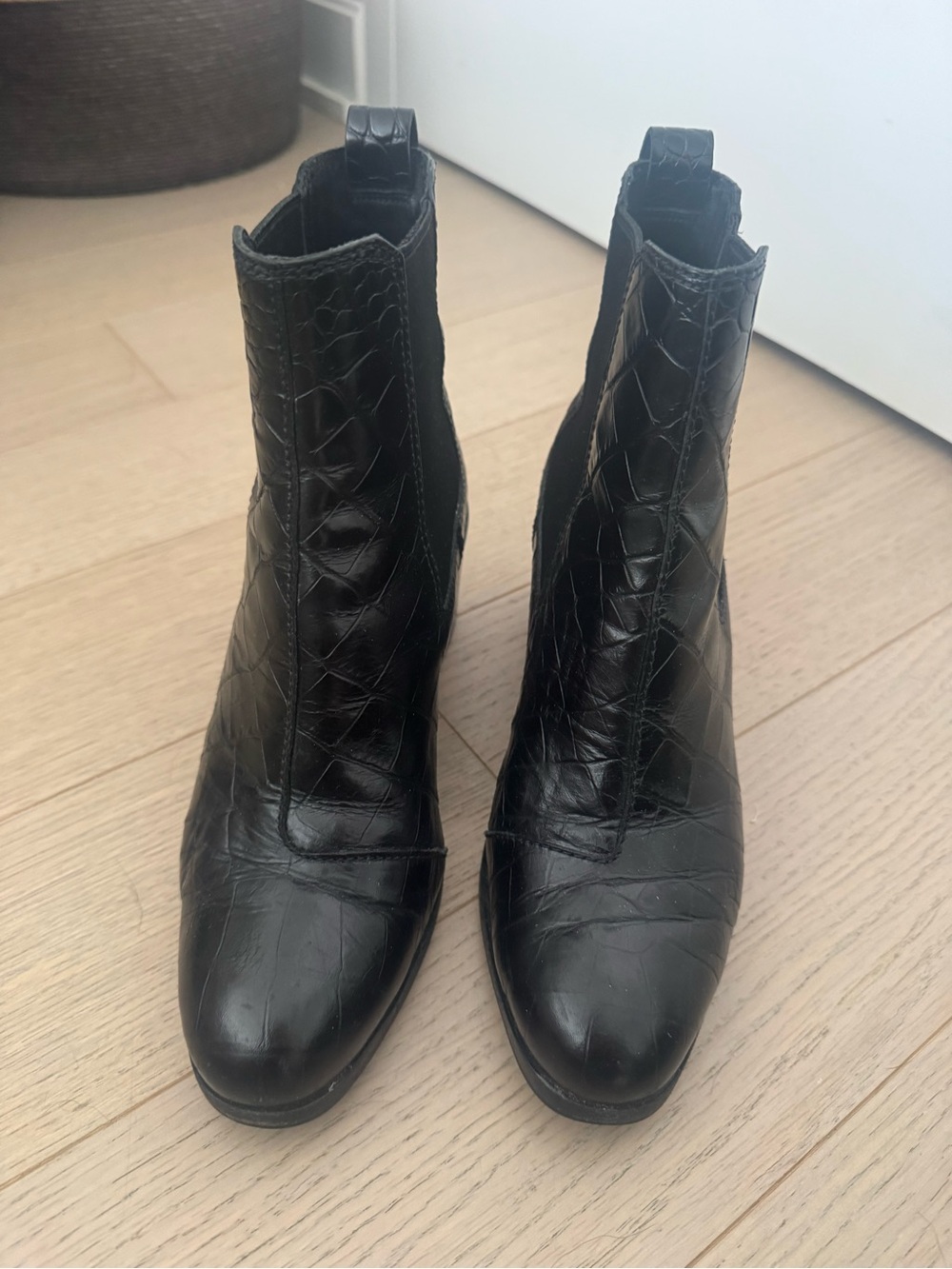 rag & bone Black Croc-Embossed Chelsea Ankle Boots